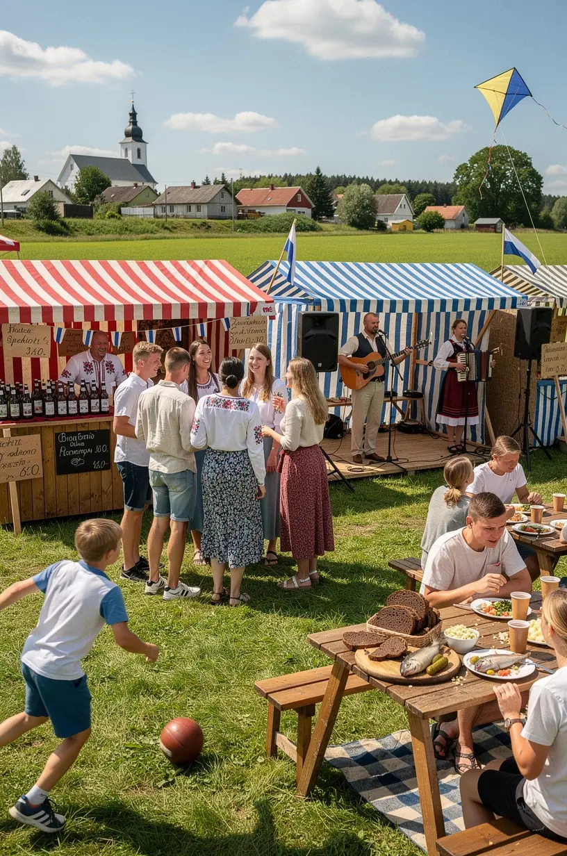 Piletimüügi infolett väikelinna turul, kus pakutakse mitmeürituse piletipakette.